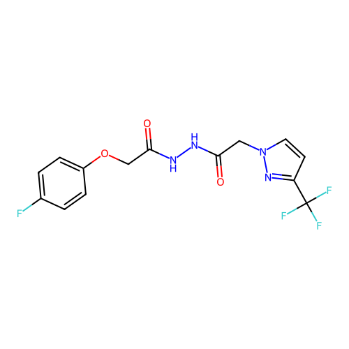N'-[2-(4-fluorophenoxy)acetyl]-2-[3-(trifluoromethyl)pyrazol-1-yl]acetohydrazide structure
