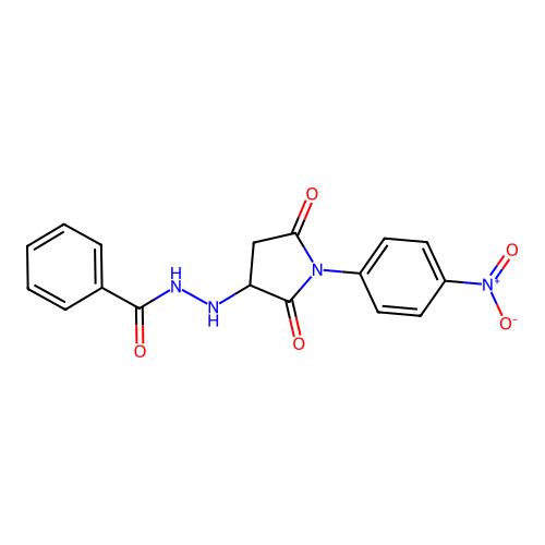 N'-[1-(4-nitrophenyl)-2,5-dioxopyrrolidin-3-yl]benzohydrazide structure