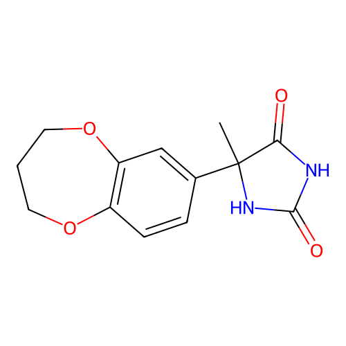 5-(3,4-dihydro-2H-1,5-benzodioxepin-7-yl)-5-methylimidazolidine-2,4-dione structure
