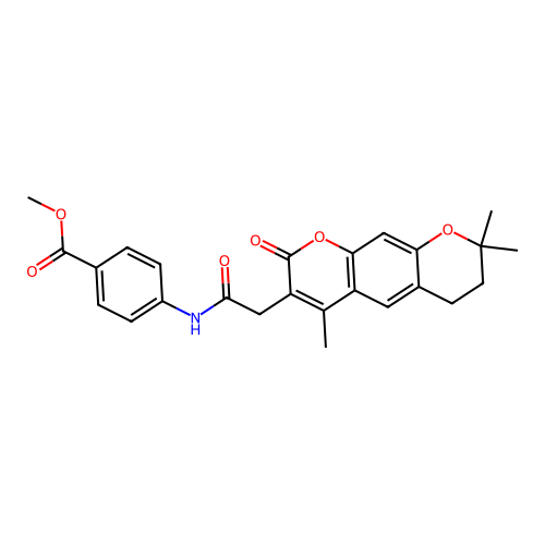 methyl 4-(2-(4,8,8-trimethyl-2-oxo-2,6,7,8-tetrahydropyrano[3,2-g]chromen-3-yl)acetamido)benzoate structure