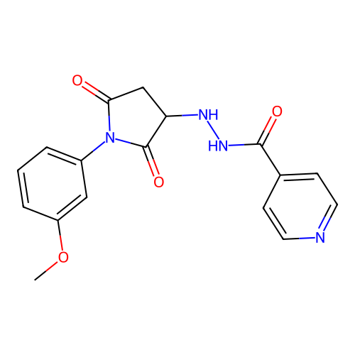 N'-[1-(3-methoxyphenyl)-2,5-dioxopyrrolidin-3-yl]pyridine-4-carbohydrazide structure