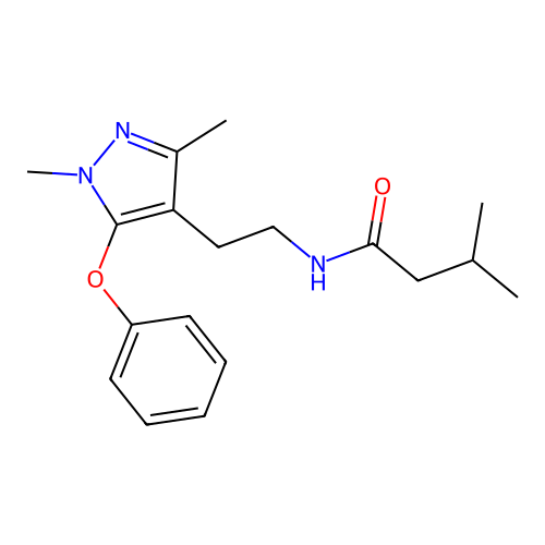 N-[2-(1,3-dimethyl-5-phenoxy-1H-pyrazol-4-yl)ethyl]-3-methylbutanamide structure