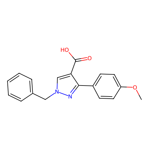 1-benzyl-3-(4-methoxyphenyl)-1H-pyrazole-4-carboxylic acid structure