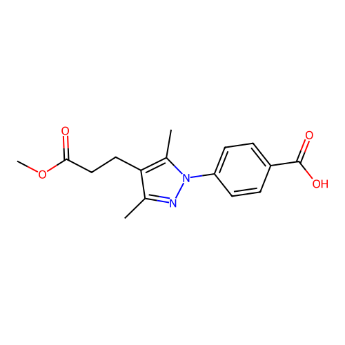 4-[4-(3-methoxy-3-oxopropyl)-3,5-dimethyl-1H-pyrazol-1-yl]benzoic acid structure