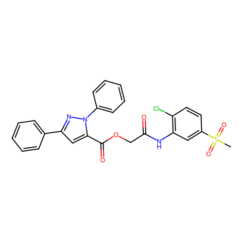 2-[[2-Chloro-5-(methylsulfonyl)phenyl]amino]-2-oxoethyl 1,3-diphenyl-1H-pyrazole-5-carboxylate structure