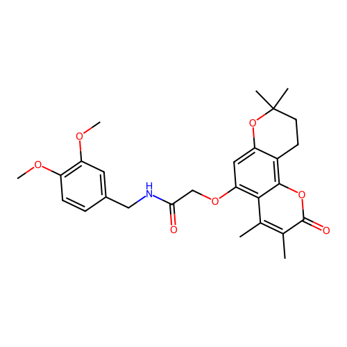 N-(3,4-dimethoxybenzyl)-2-((3,4,8,8-tetramethyl-2-oxo-2,8,9,10-tetrahydropyrano[2,3-f]chromen-5-yl)oxy)acetamide structure