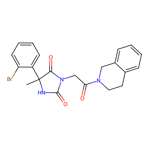 5-(2-bromophenyl)-3-[2-(3,4-dihydro-1H-isoquinolin-2-yl)-2-oxoethyl]-5-methylimidazolidine-2,4-dione structure