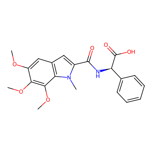 (2R)-2-phenyl-2-[(5,6,7-trimethoxy-1-methylindole-2-carbonyl)amino]acetic acid structure