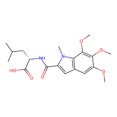 N-[(5,6,7-trimethoxy-1-methyl-1H-indol-2-yl)carbonyl]-L-leucine structure