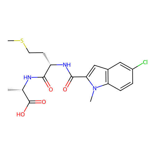 N-[(5-chloro-1-methyl-1H-indol-2-yl)carbonyl]-L-methionyl-L-alanine structure