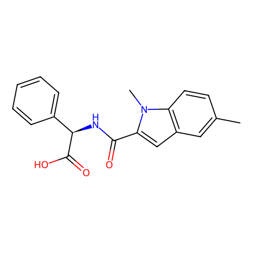 (2R)-{[(1,5-dimethyl-1H-indol-2-yl)carbonyl]amino}(phenyl)ethanoic acid structure