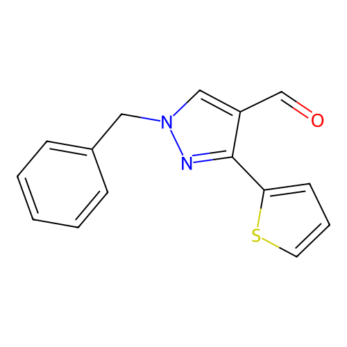 1-benzyl-3-(thiophen-2-yl)-1H-pyrazole-4-carbaldehyde structure