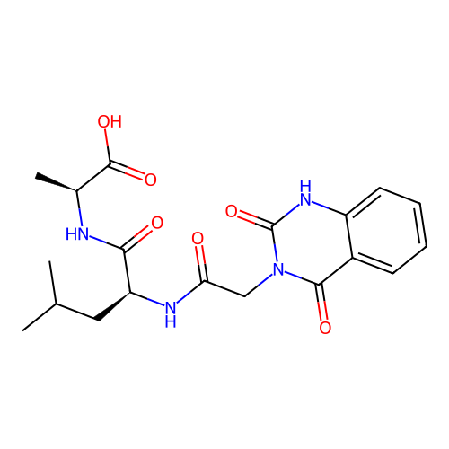 (S)-2-((S)-2-(2-(2,4-dioxo-1,2-dihydroquinazolin-3(4H)-yl)acetamido)-4-methylpentanamido)propanoic acid structure