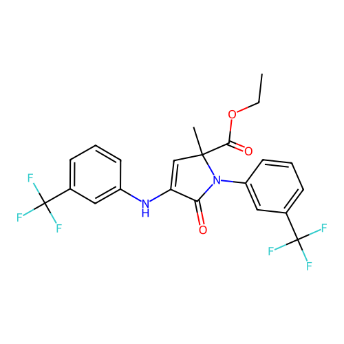 ethyl 2-methyl-5-oxo-1-(3-(trifluoromethyl)phenyl)-4-((3-(trifluoromethyl)phenyl)amino)-2,5-dihydro-1H-pyrrole-2-carboxylate structure
