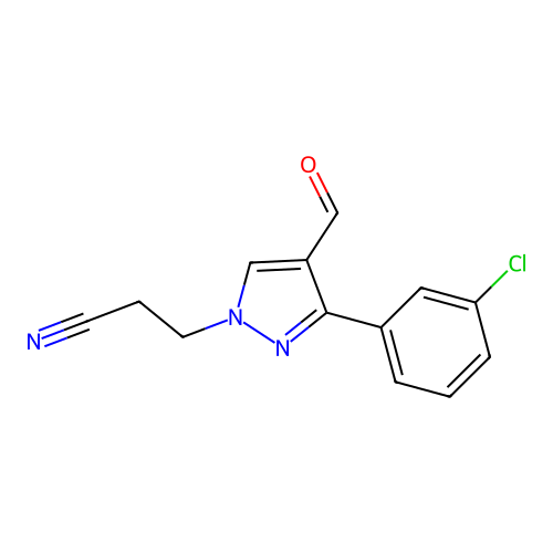 3-[3-(3-chlorophenyl)-4-formyl-1H-pyrazol-1-yl]propanenitrile structure