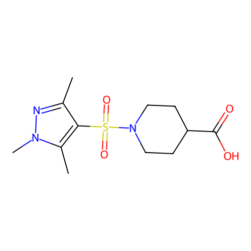 1-[(1,3,5-Trimethyl-1H-pyrazol-4-yl)sulfonyl]-4-piperidinecarboxylic acid structure