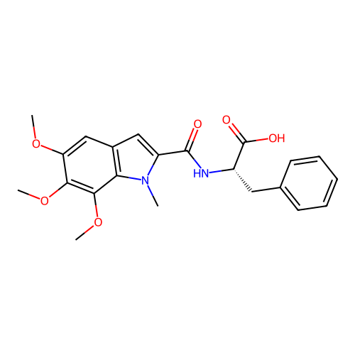 N-[(5,6,7-trimethoxy-1-methyl-1H-indol-2-yl)carbonyl]-L-phenylalanine structure