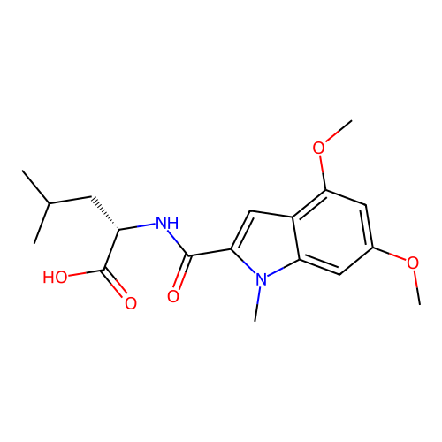 N-[(4,6-dimethoxy-1-methyl-1H-indol-2-yl)carbonyl]-L-leucine structure