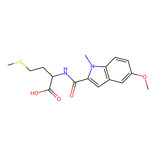 N-[(5-methoxy-1-methyl-1H-indol-2-yl)carbonyl]methionine structure