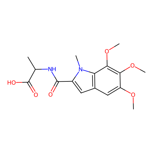 N-[(5,6,7-trimethoxy-1-methyl-1H-indol-2-yl)carbonyl]alanine structure