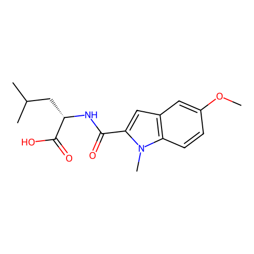 N-[(5-methoxy-1-methyl-1H-indol-2-yl)carbonyl]-L-leucine structure