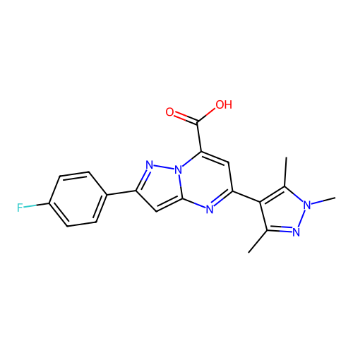 2-(4-fluorophenyl)-5-(1,3,5-trimethyl-1H-pyrazol-4-yl)pyrazolo[1,5-a]pyrimidine-7-carboxylic acid structure
