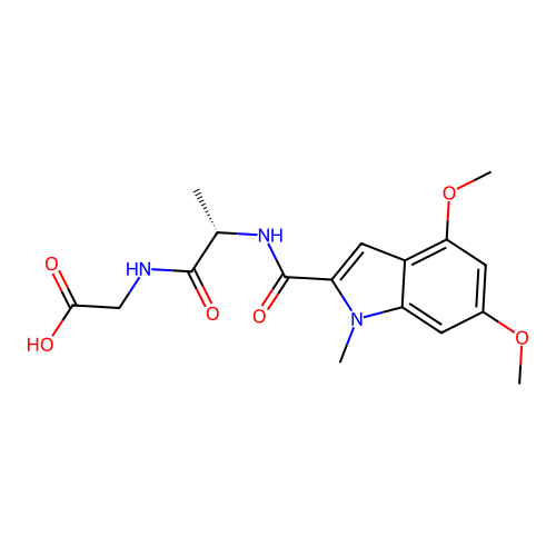N-[(4,6-dimethoxy-1-methyl-1H-indol-2-yl)carbonyl]-L-alanylglycine structure