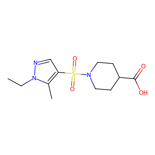1-[(1-ethyl-5-methyl-1H-pyrazol-4-yl)sulfonyl]piperidine-4-carboxylic acid structure