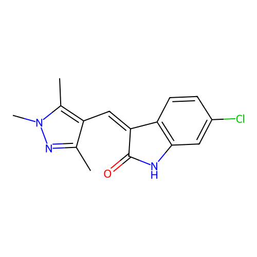 (Z)-6-chloro-3-((1,3,5-trimethyl-1H-pyrazol-4-yl)methylene)indolin-2-one structure