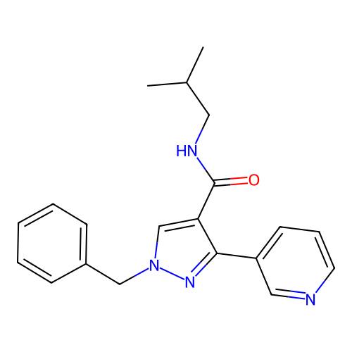 1-benzyl-N-(2-methylpropyl)-3-(pyridin-3-yl)-1H-pyrazole-4-carboxamide structure