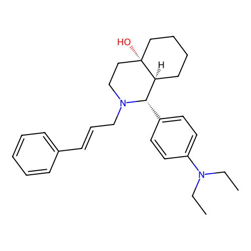 2-cinnamyl-1-(4-diethylaminophenyl)-1,3,4,5,6,7,8,8a-octahydroisoquinolin-4a-ol structure