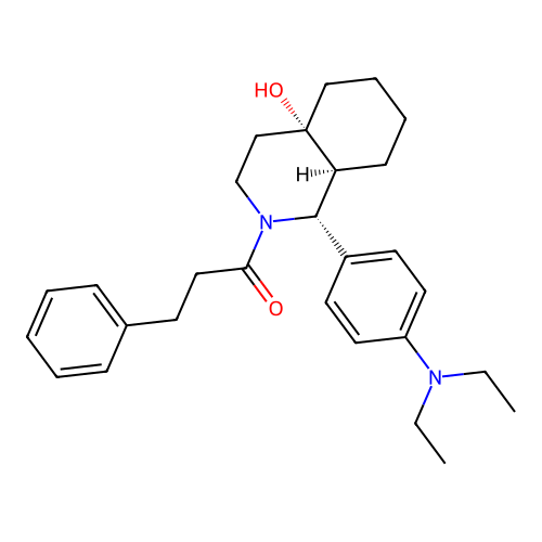 1-[(1R,4aS,8aS)-1-[4-(diethylamino)phenyl]-4a-hydroxy-1,3,4,5,6,7,8,8a-octahydroisoquinolin-2-yl]-3-phenylpropan-1-one structure