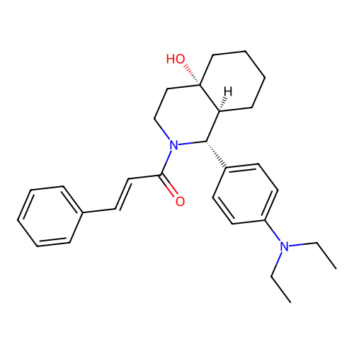 (E)-1-[(1R,4aS,8aS)-1-[4-(diethylamino)phenyl]-4a-hydroxy-1,3,4,5,6,7,8,8a-octahydroisoquinolin-2-yl]-3-phenylprop-2-en-1-one structure