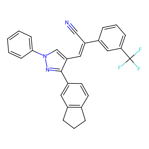(Z)-3-[3-(2,3-dihydro-1H-inden-5-yl)-1-phenyl-1H-pyrazol-4-yl]-2-[3-(trifluoromethyl)phenyl]-2-propenenitrile structure