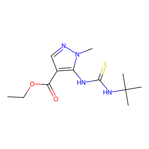 ethyl 5-{[(tert-butylamino)carbothioyl]amino}-1-methyl-1H-pyrazole-4-carboxylate structure