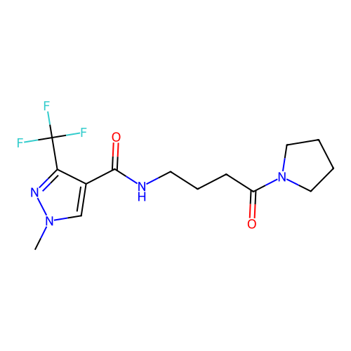 1-methyl-N-[4-oxo-4-(1-pyrrolidinyl)butyl]-3-(trifluoromethyl)-1H-pyrazole-4-carboxamide structure
