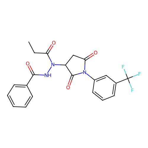 N'-{2,5-dioxo-1-[3-(trifluoromethyl)phenyl]pyrrolidin-3-yl}-N'-propanoylbenzohydrazide structure