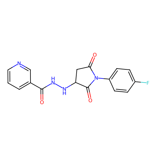 N'-[1-(4-fluorophenyl)-2,5-dioxopyrrolidin-3-yl]pyridine-3-carbohydrazide structure