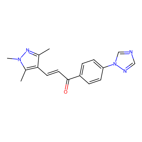 1-[4-(1,2,4-Triazol-1-yl)phenyl]-3-(1,3,5-trimethylpyrazol-4-yl)prop-2-en-1-one structure
