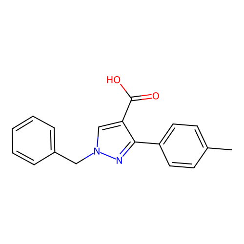 1-benzyl-3-(4-methylphenyl)-1H-pyrazole-4-carboxylic acid structure