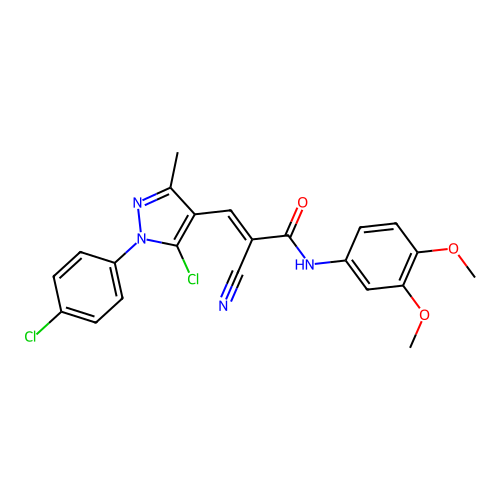 (E)-3-[5-chloro-1-(4-chlorophenyl)-3-methylpyrazol-4-yl]-2-cyano-N-(3,4-dimethoxyphenyl)prop-2-enamide structure