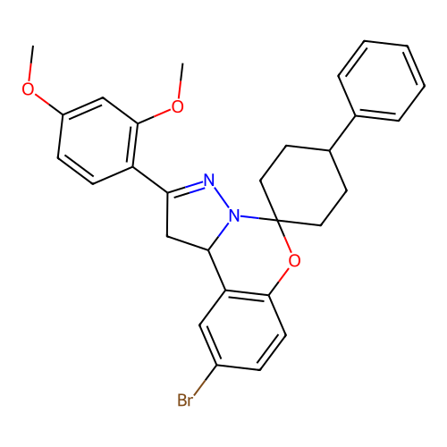 9'-bromo-2'-(2,4-dimethoxyphenyl)-4-phenyl-1',10b'-dihydrospiro[cyclohexane-1,5'-pyrazolo[1,5-c][1,3]benzoxazine] structure