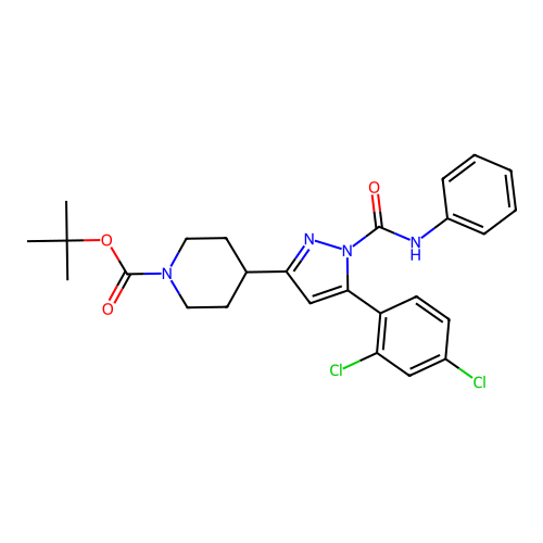 Tert-butyl 4-[5-(2,4-dichlorophenyl)-1-(phenylcarbamoyl)pyrazol-3-yl]piperidine-1-carboxylate structure