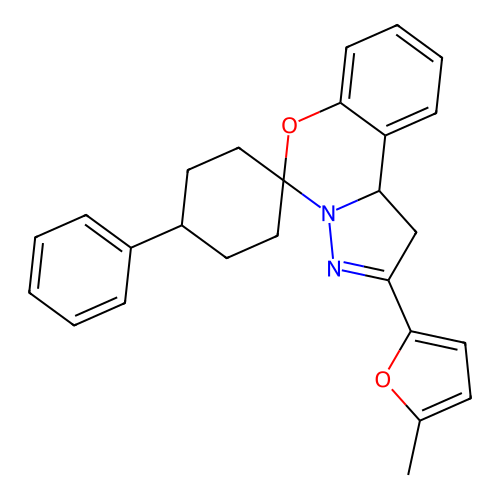 2'-(5-methylfuran-2-yl)-4-phenyl-1',10b'-dihydrospiro[cyclohexane-1,5'-pyrazolo[1,5-c][1,3]benzoxazine] structure