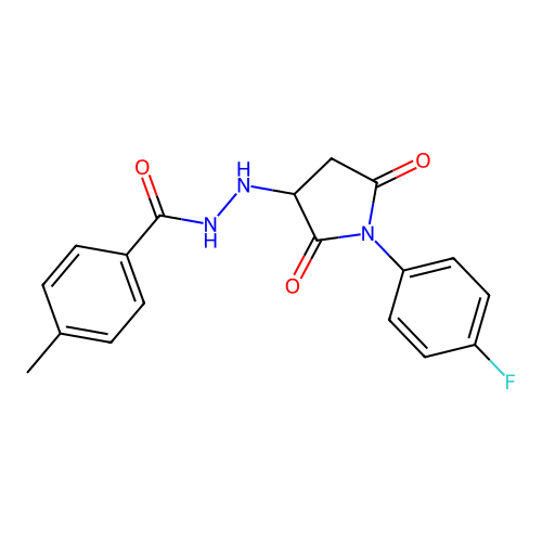 N'-[1-(4-fluorophenyl)-2,5-dioxopyrrolidin-3-yl]-4-methylbenzohydrazide structure