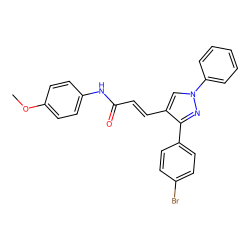 3-[3-(4-bromophenyl)-1-phenyl-1H-pyrazol-4-yl]-N-(4-methoxyphenyl)prop-2-enamide structure