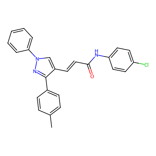 (2Z)-N-(4-chlorophenyl)-3-[3-(4-methylphenyl)-1-phenyl-1H-pyrazol-4-yl]prop-2-enamide structure