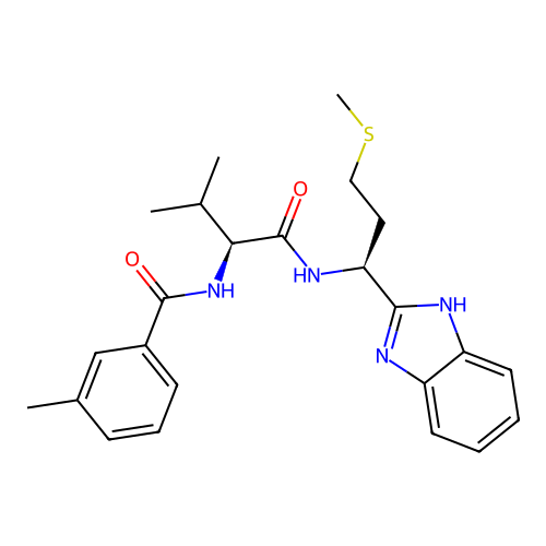 N-[(2S)-1-[[(1S)-1-(1H-benzimidazol-2-yl)-3-methylsulfanylpropyl]amino]-3-methyl-1-oxobutan-2-yl]-3-methylbenzamide structure