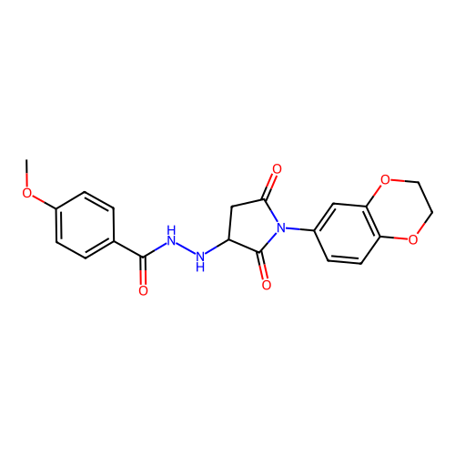 N'-[1-(2,3-dihydro-1,4-benzodioxin-6-yl)-2,5-dioxopyrrolidin-3-yl]-4-methoxybenzohydrazide structure