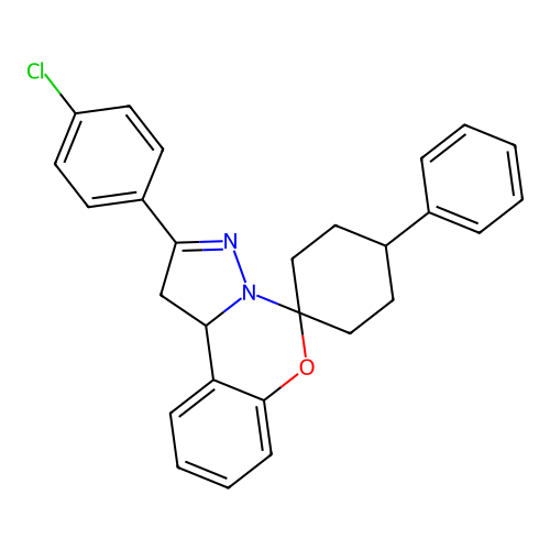 2'-(4-chlorophenyl)-4-phenyl-1',10b'-dihydrospiro[cyclohexane-1,5'-pyrazolo[1,5-c][1,3]benzoxazine] structure